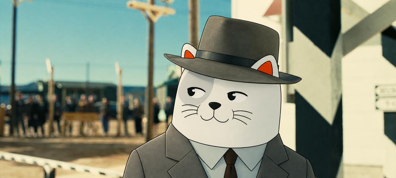 Purr Cat wearing a suit and western hat